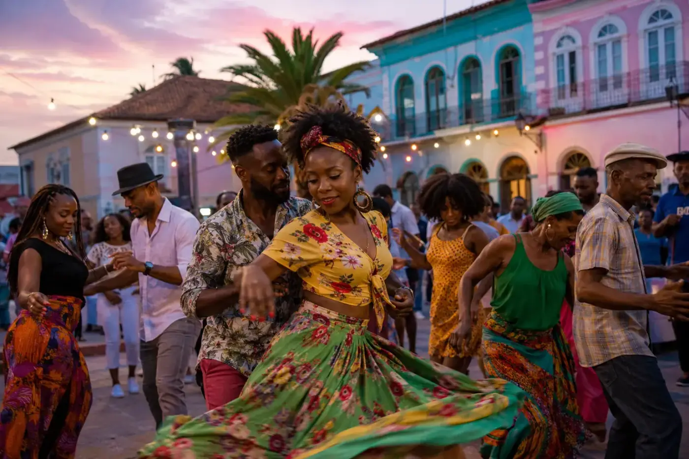 Angolese dansers dansen kizomba in de schemering