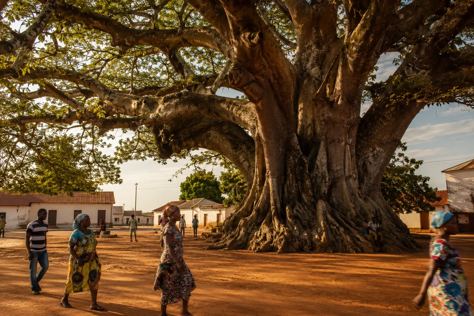 De heilige Yala Nkuwu-boom op het centrale plein van M’banza Kongo