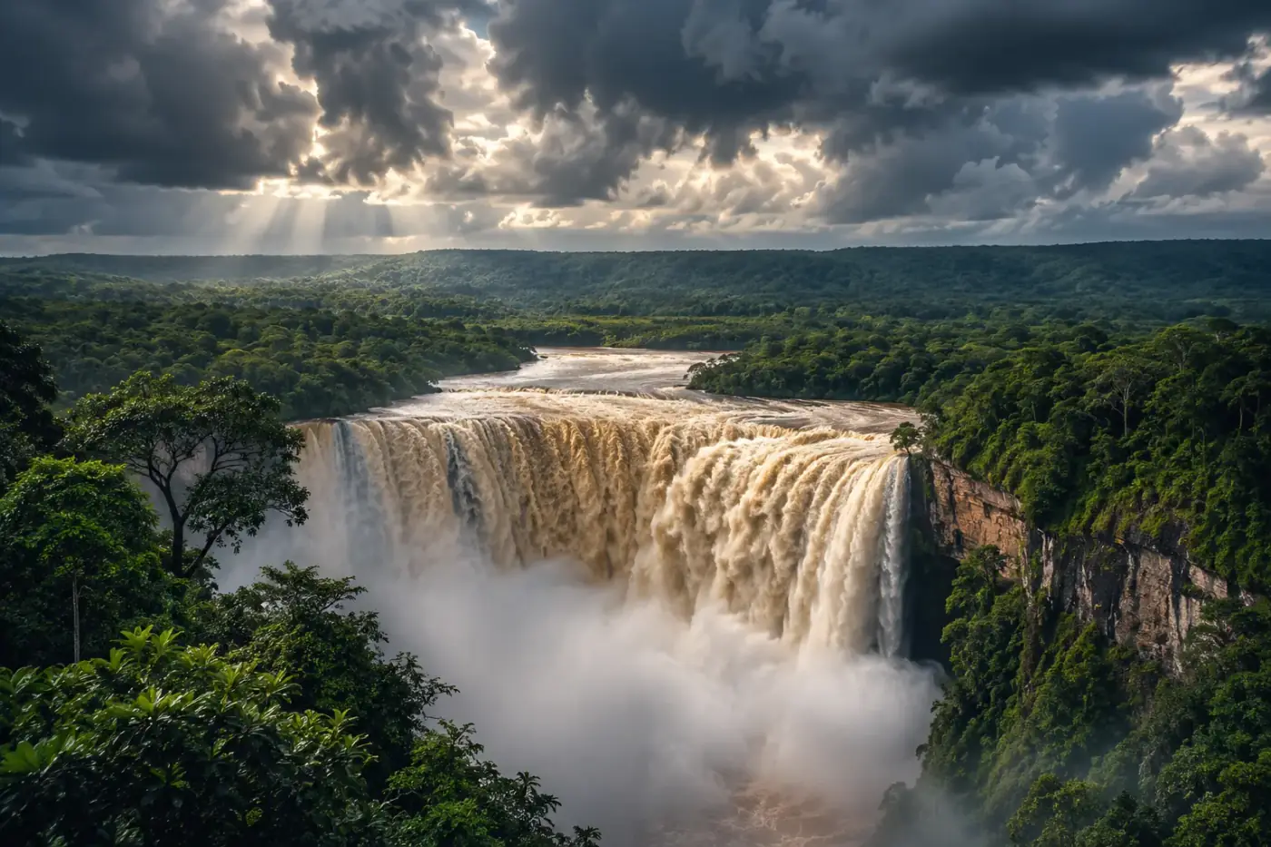 De Kalandula-watervallen in Malanje op hun krachtigst tijdens het regenseizoen van Angola